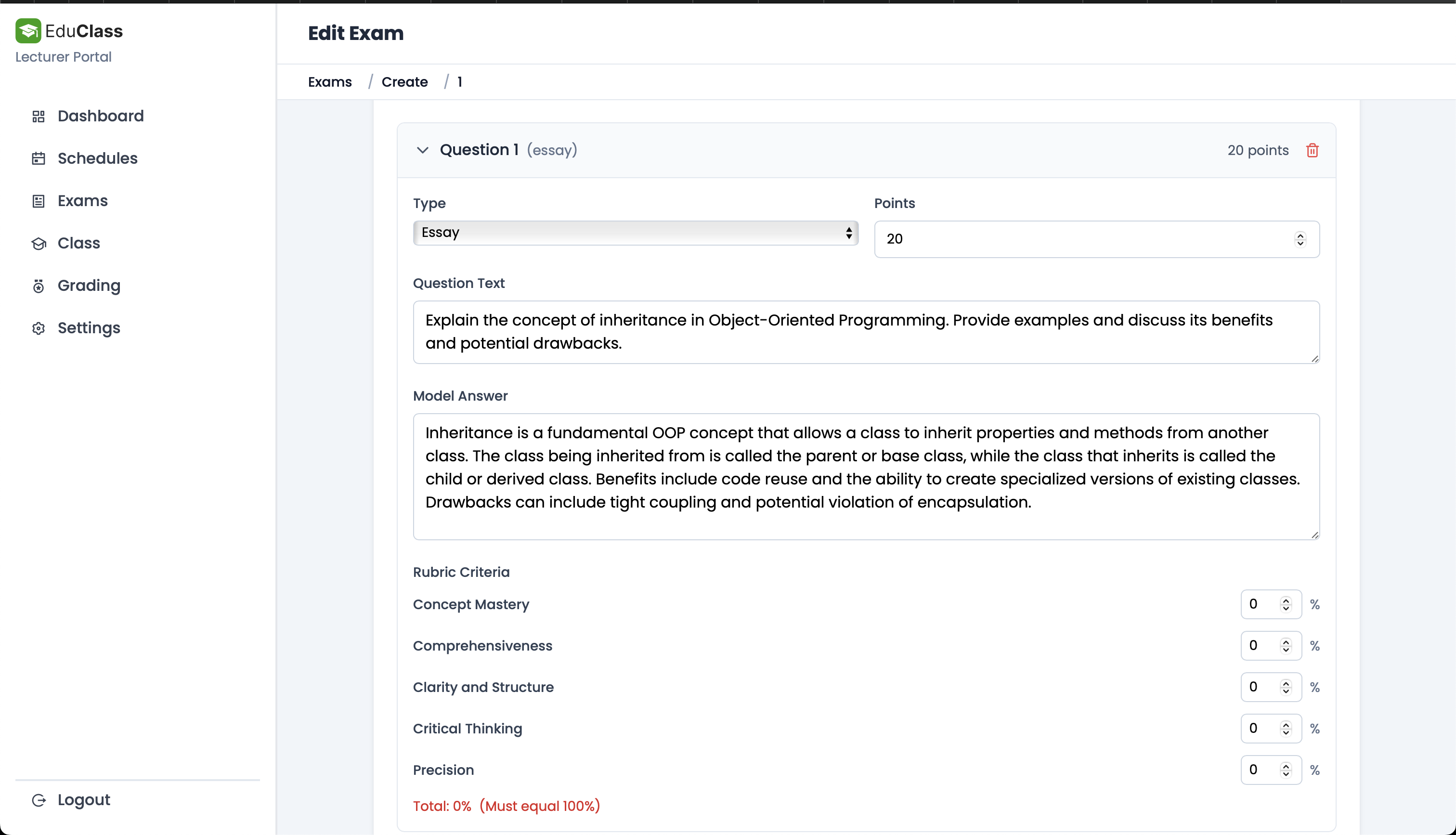 EduClass LMS Interface